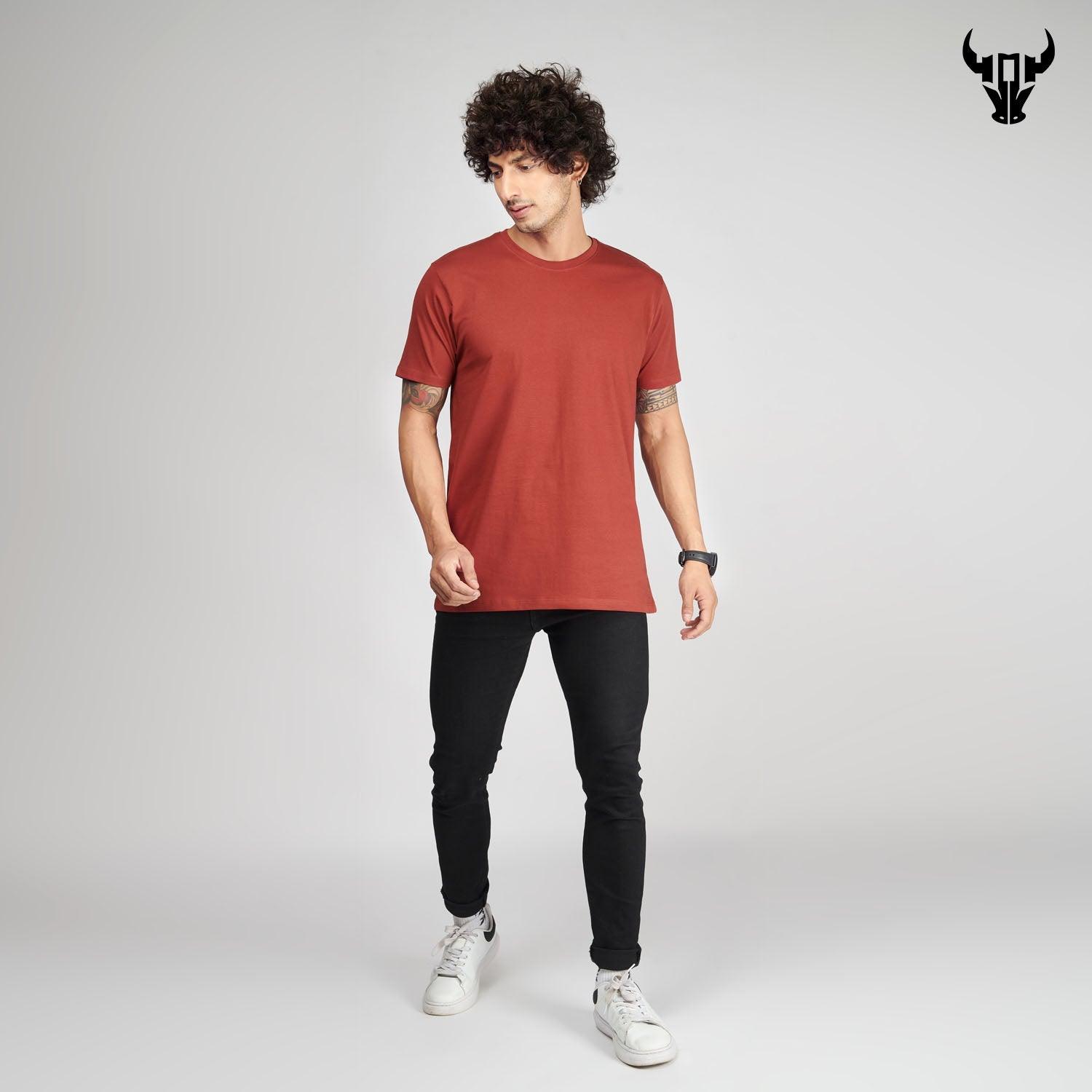 Brick Red Men's Half Sleeve T-Shirt - House Of Hustlers