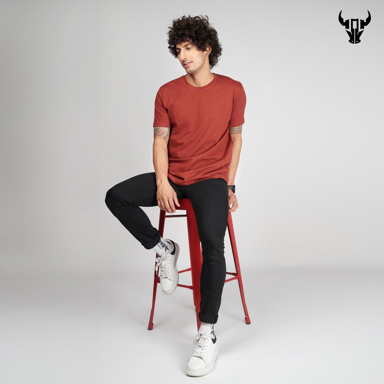 Brick Red Men's Half Sleeve T-Shirt - House Of Hustlers