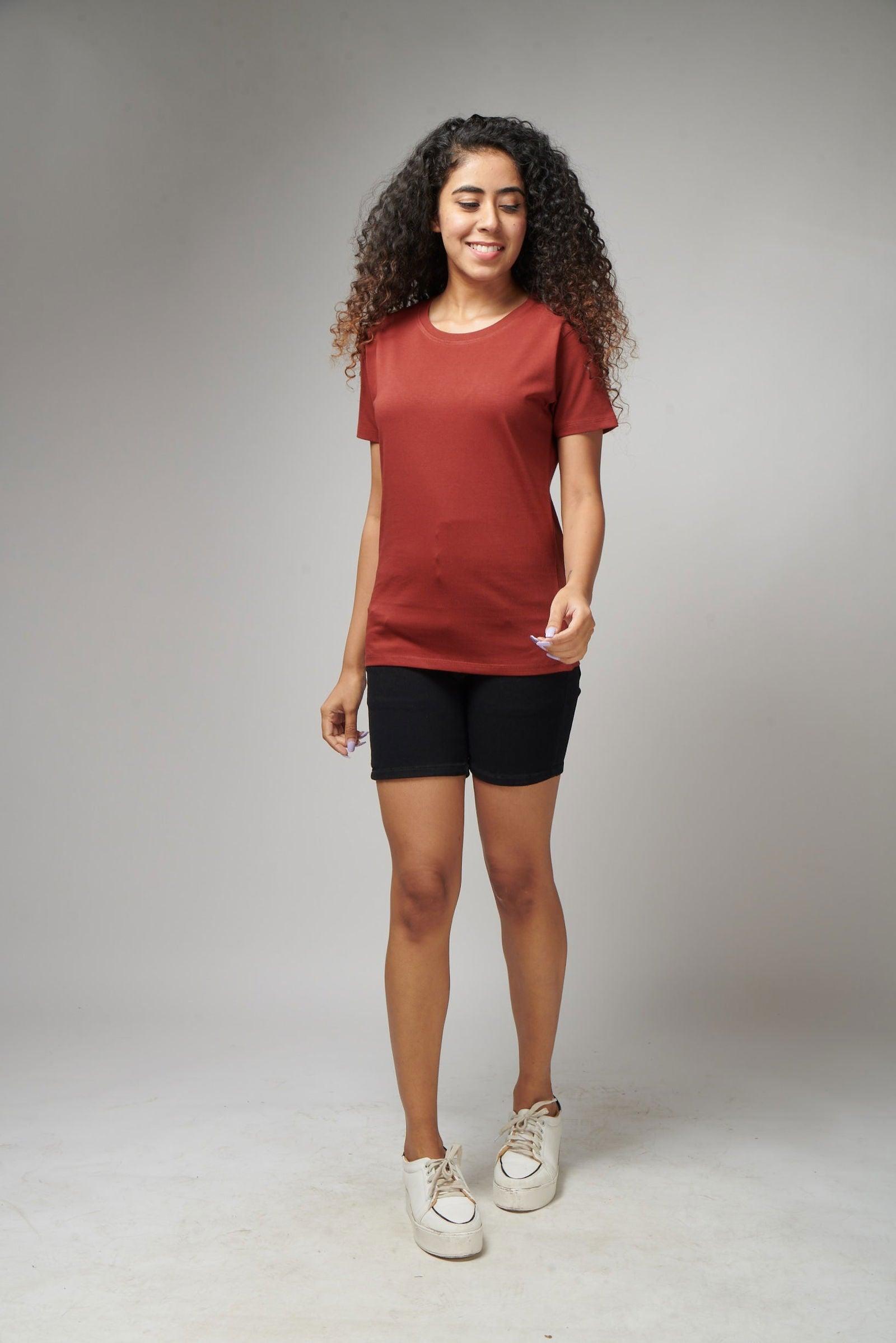 Brick Red Women's Half Sleeve T-Shirt - House Of Hustlers