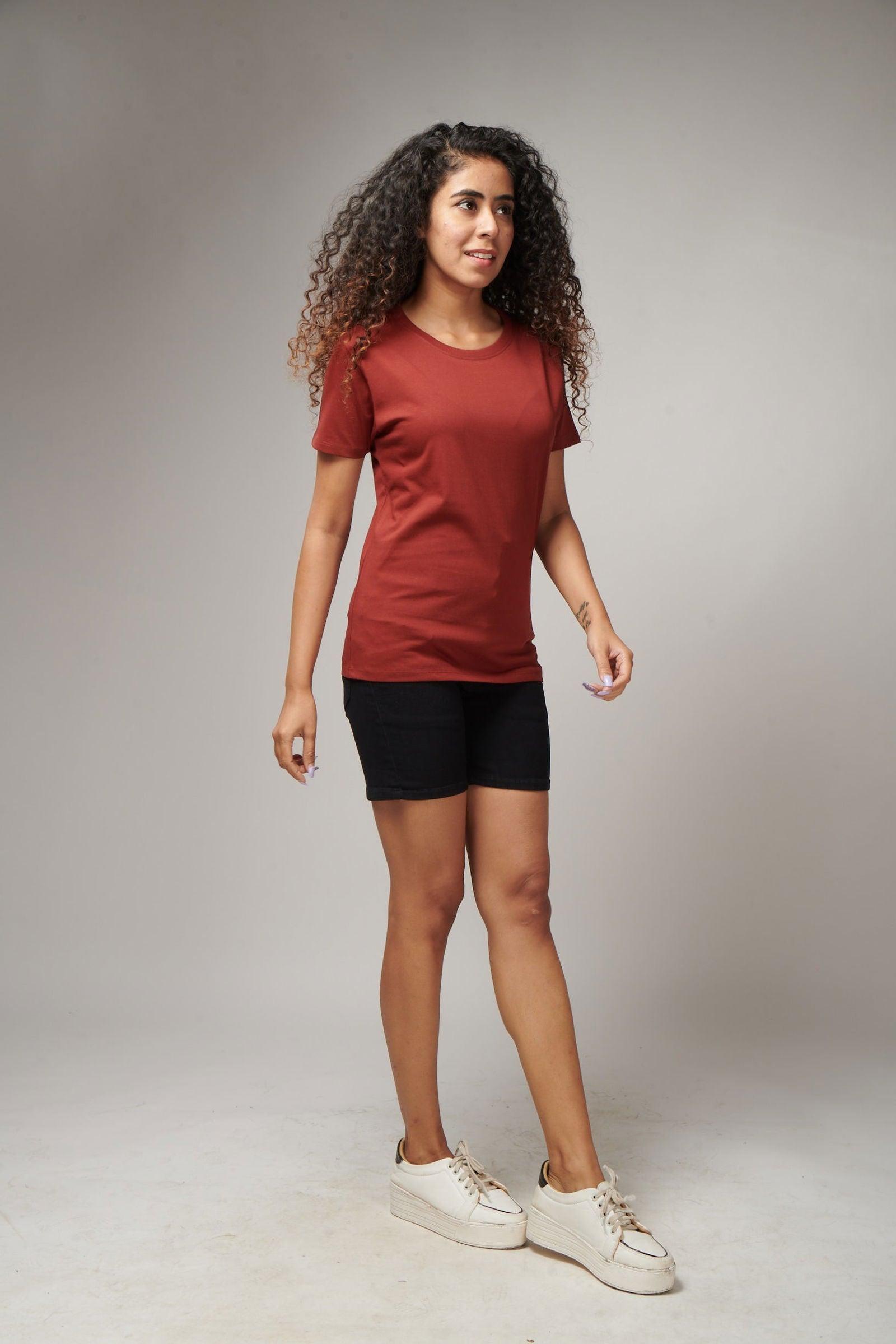 Brick Red Women's Half Sleeve T-Shirt - House Of Hustlers