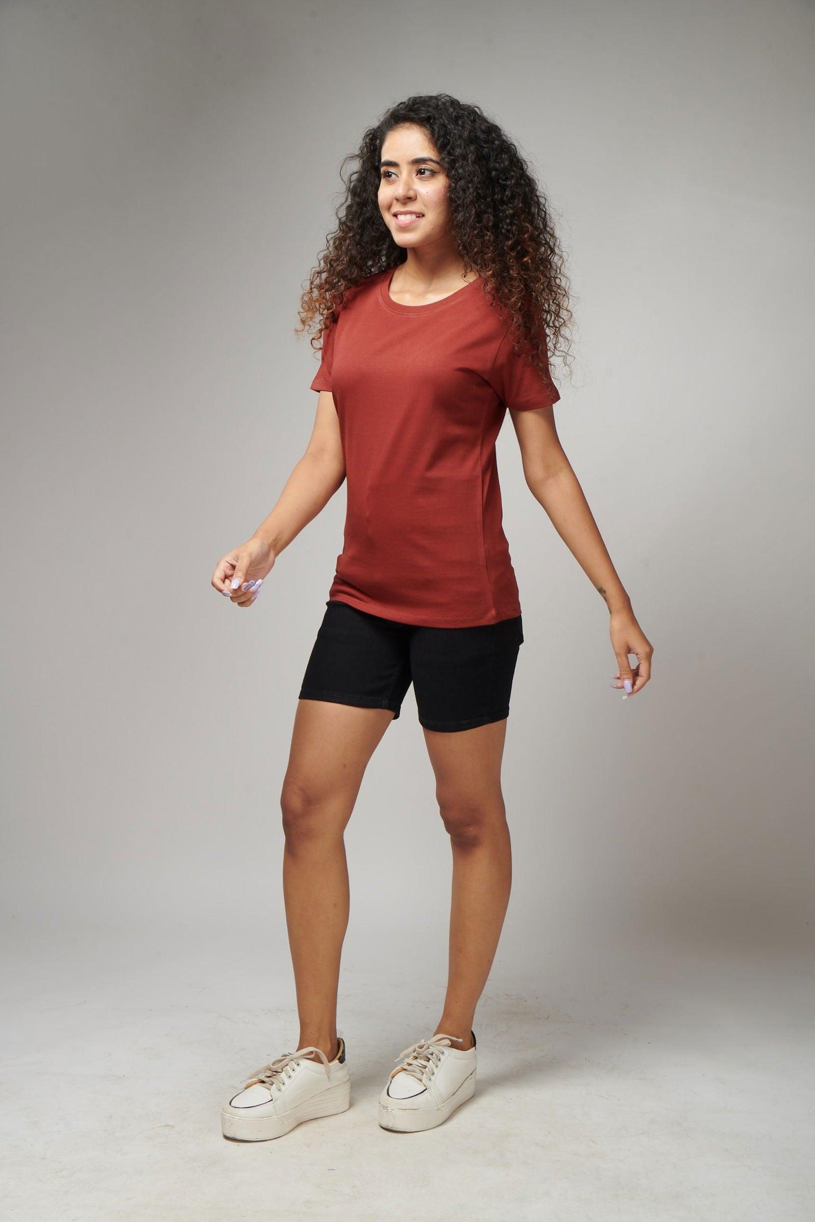 Brick Red Women's Half Sleeve T-Shirt - House Of Hustlers
