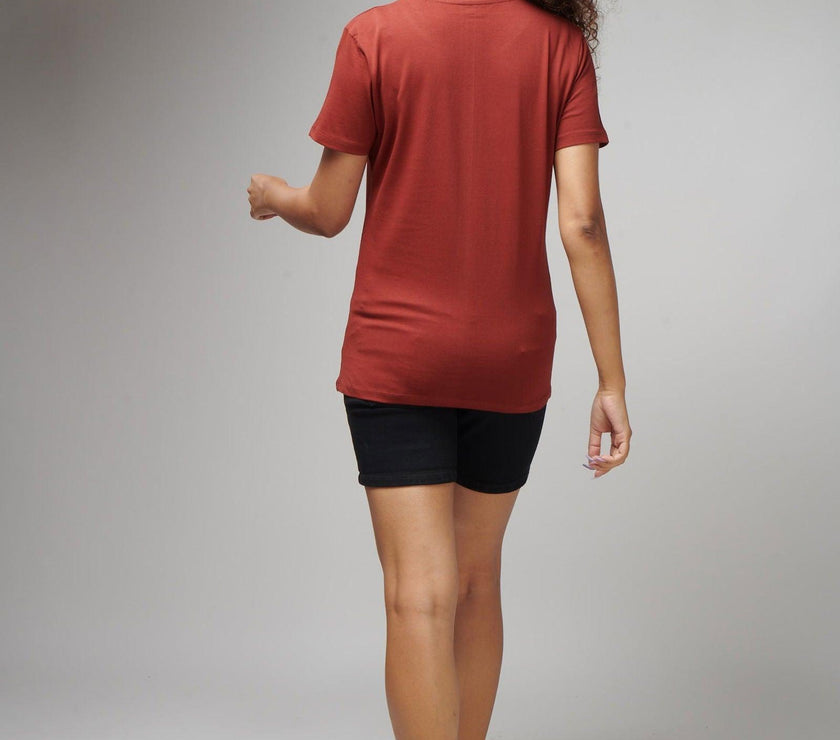 Brick Red Women's Half Sleeve T-Shirt - House Of Hustlers