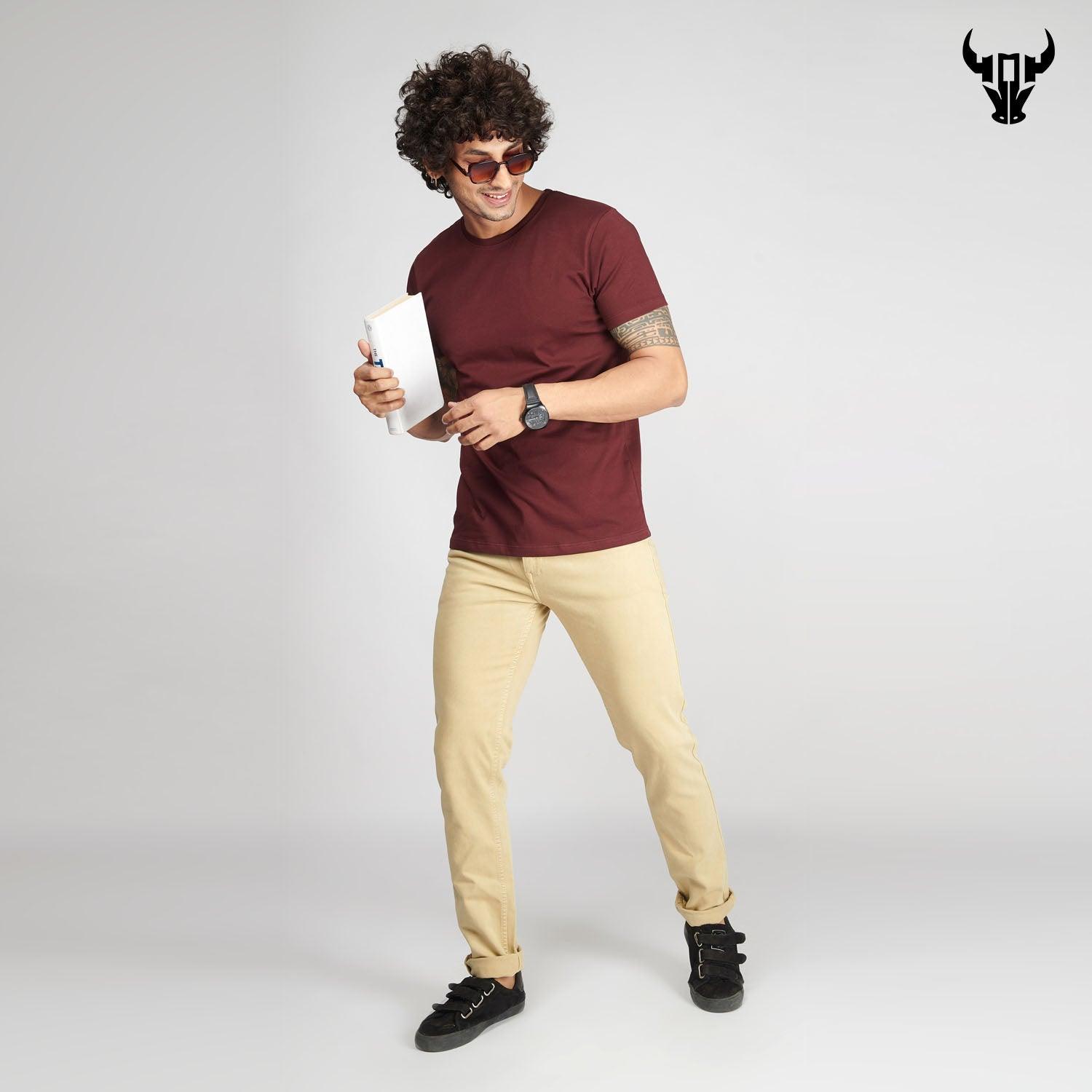 Burgundy Men's  Half Sleeve T-Shirt - House Of Hustlers