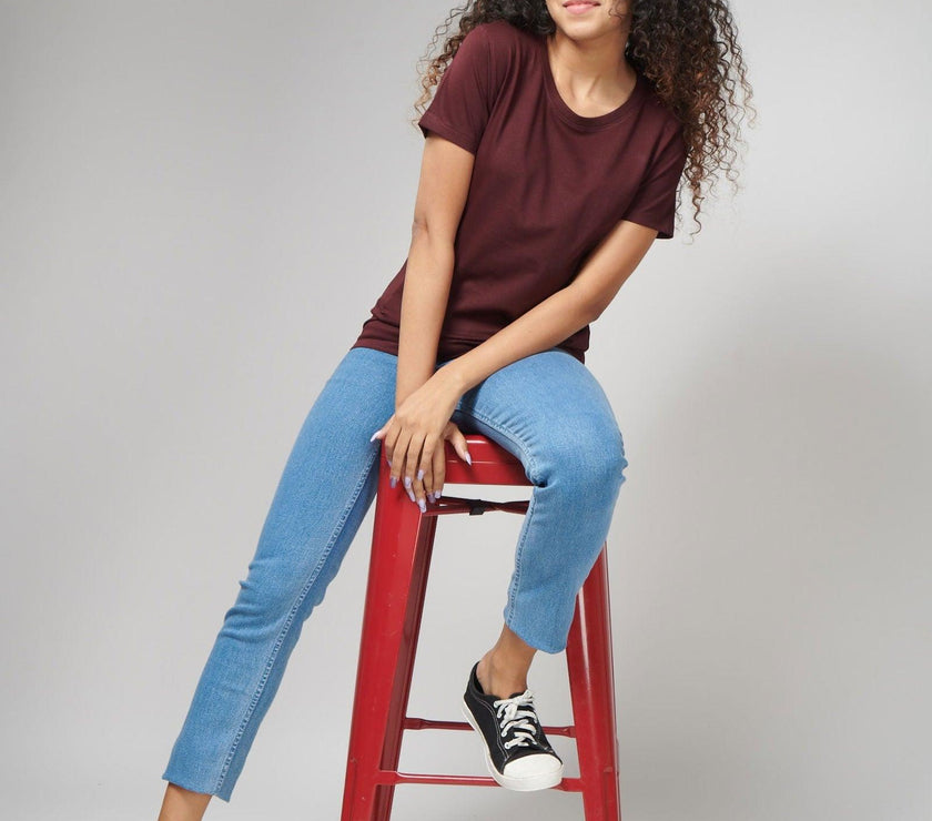 Burgundy Women's Half Sleeve T-Shirt - House Of Hustlers