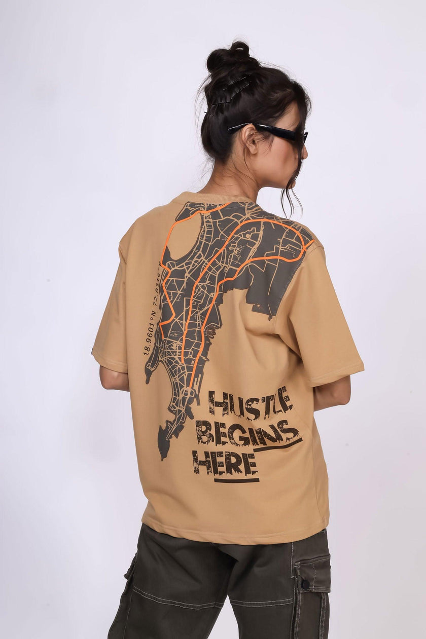 'Hustle Begins Here' Streetwear Unisex Oversized Tee - House Of Hustlers