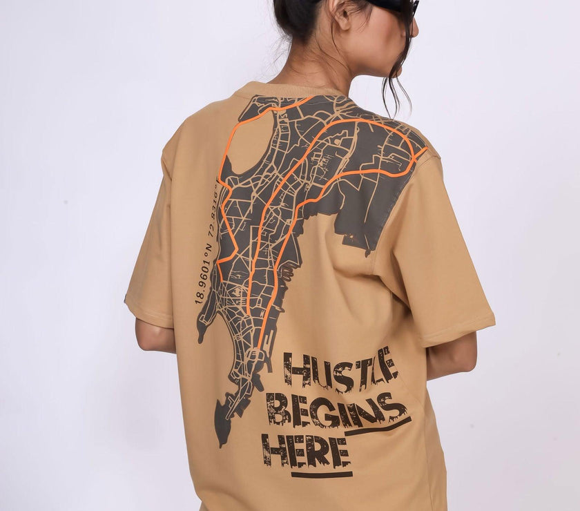 'Hustle Begins Here' Streetwear Unisex Oversized Tee - House Of Hustlers