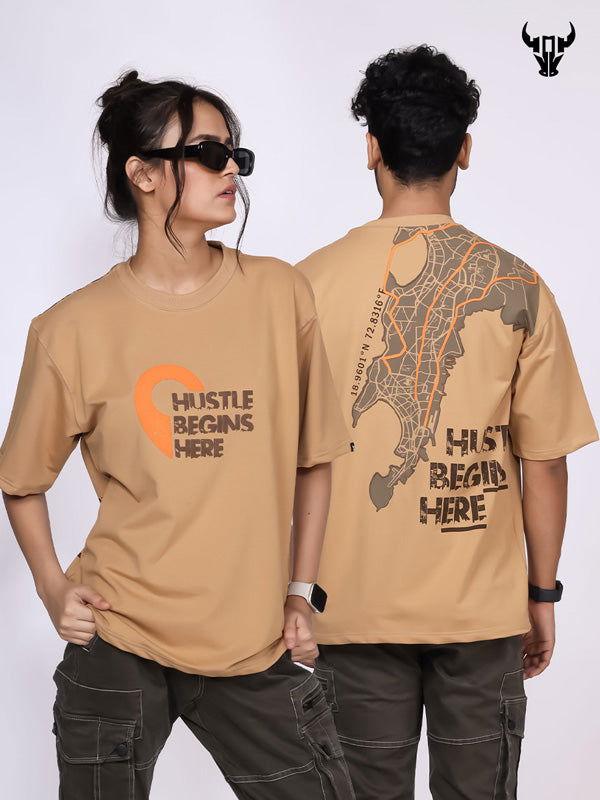 'Hustle Begins Here' Streetwear Unisex Oversized Tee - House Of Hustlers