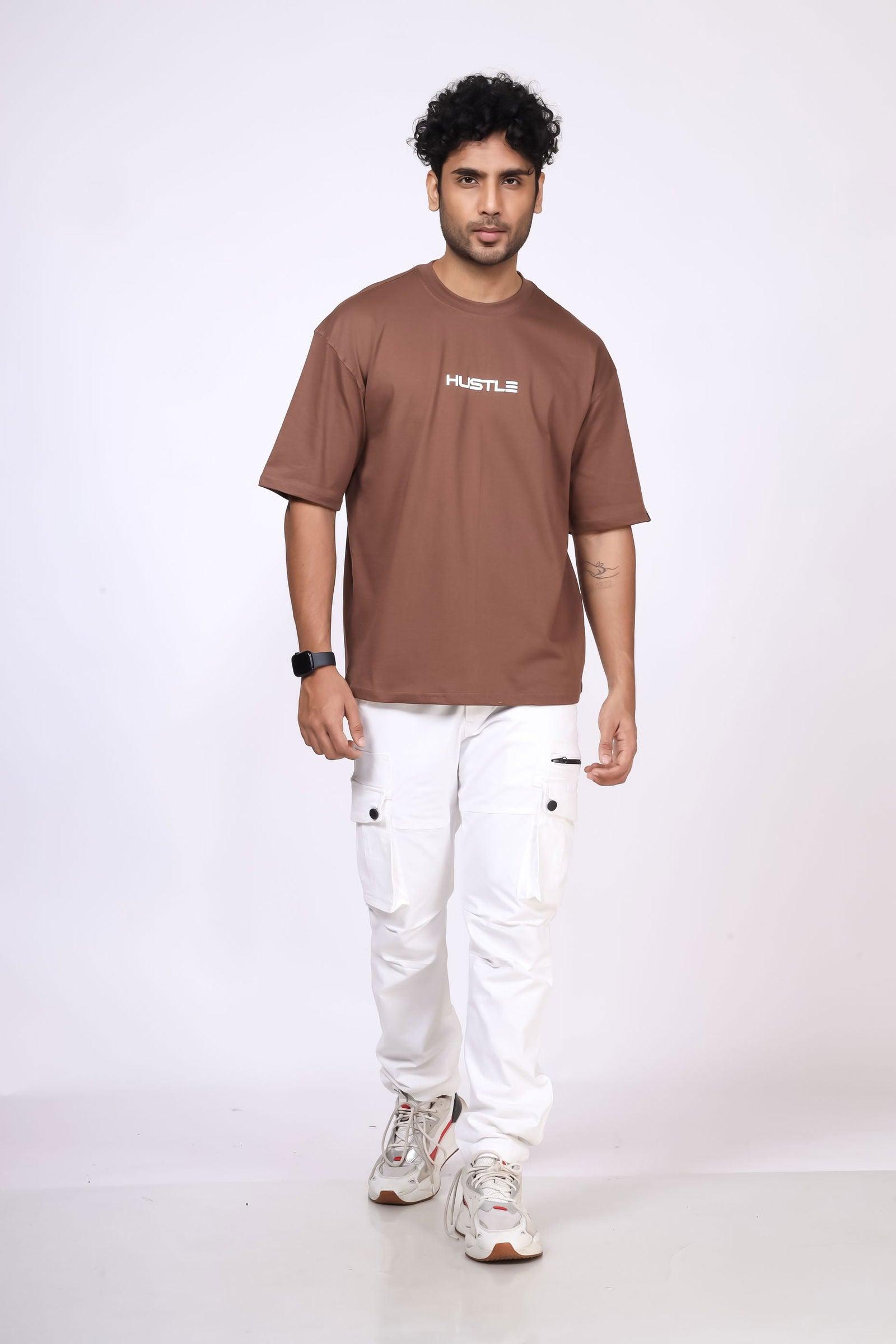 'Hustle' Brown Unisex Oversized Tee - House Of Hustlers