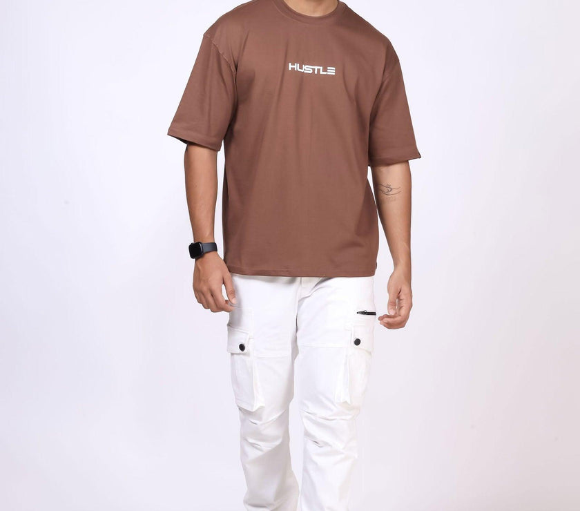 'Hustle' Brown Unisex Oversized Tee - House Of Hustlers
