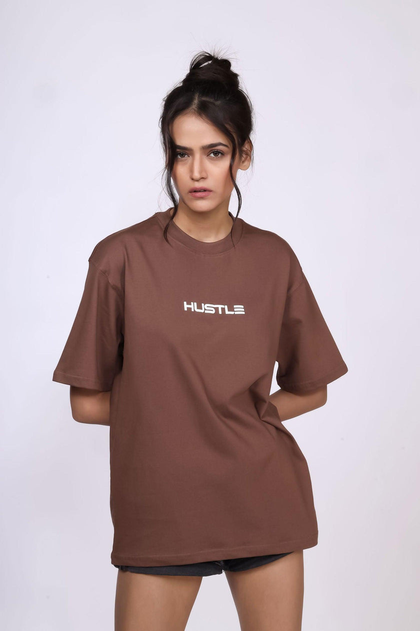 'Hustle' Brown Unisex Oversized Tee - House Of Hustlers
