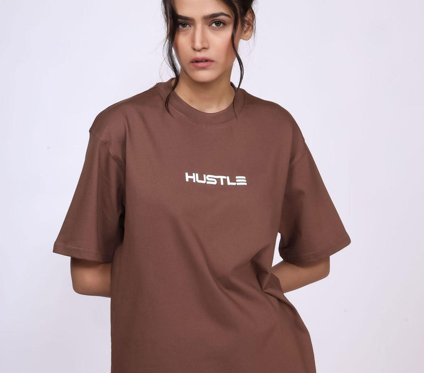 'Hustle' Brown Unisex Oversized Tee - House Of Hustlers