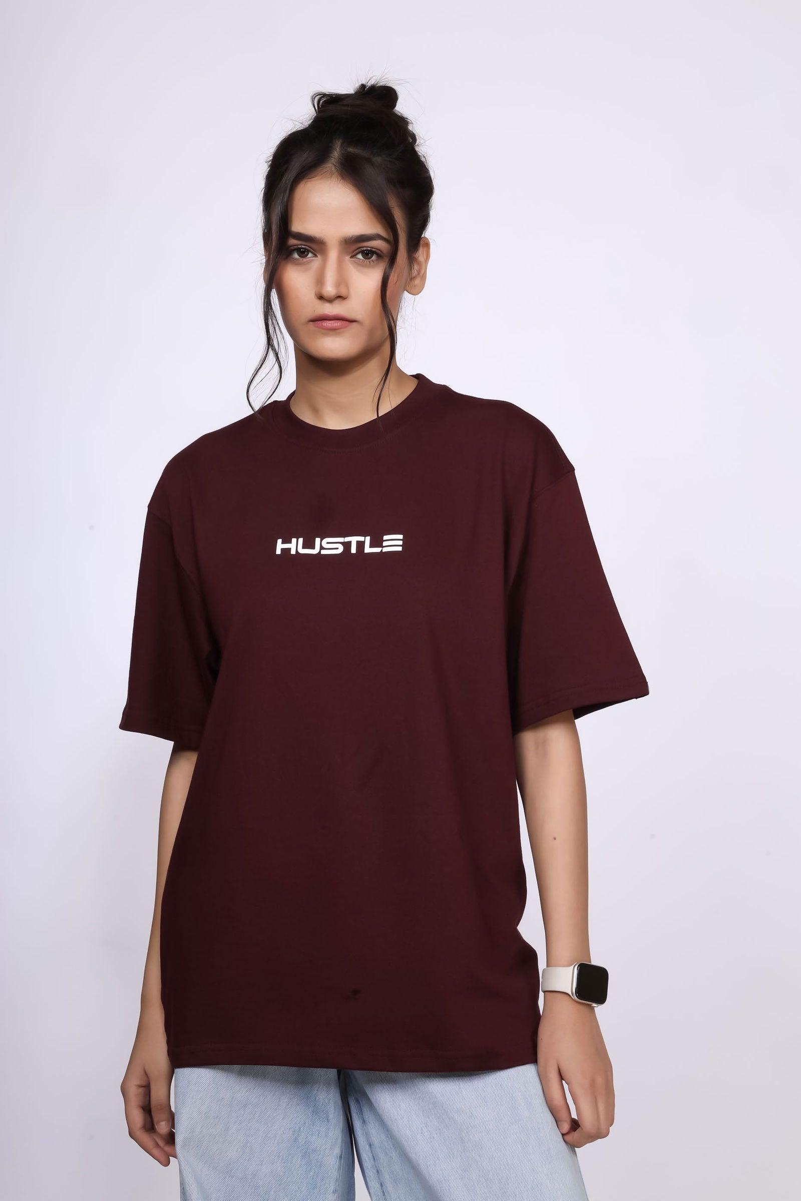 'Hustle' Burgundy Unisex Oversized Tee - House Of Hustlers