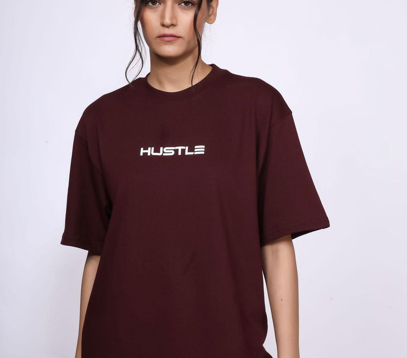 'Hustle' Burgundy Unisex Oversized Tee - House Of Hustlers