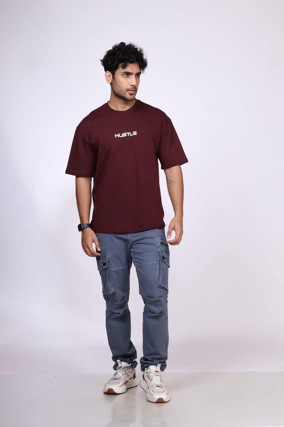 'Hustle' Burgundy Unisex Oversized Tee - House Of Hustlers