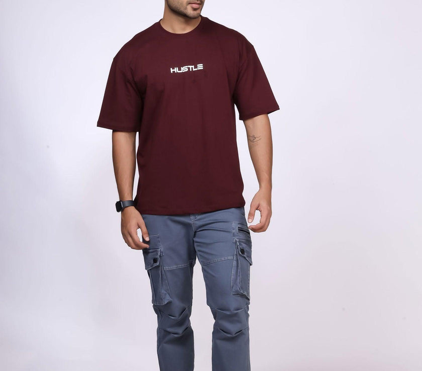 'Hustle' Burgundy Unisex Oversized Tee - House Of Hustlers