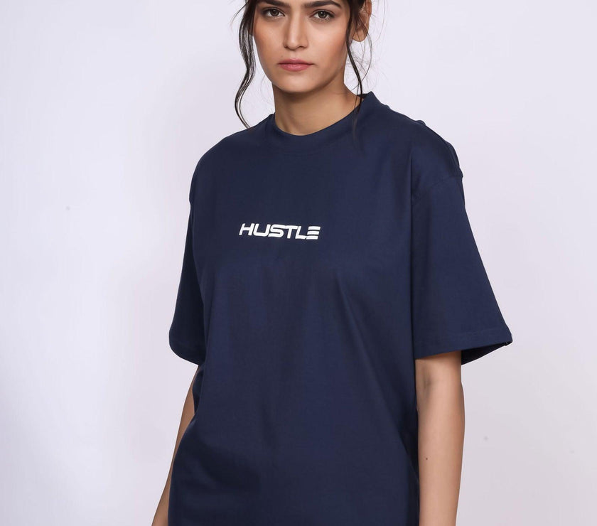 'Hustle' Navy Unisex Oversized Tee - House Of Hustlers