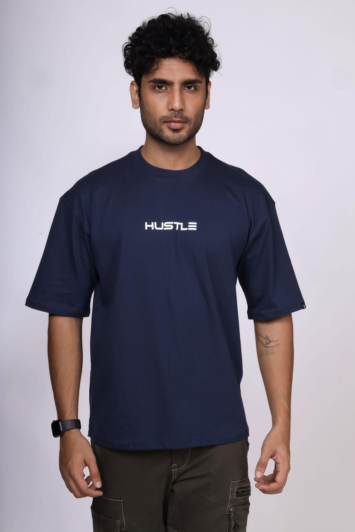 'Hustle' Navy Unisex Oversized Tee - House Of Hustlers