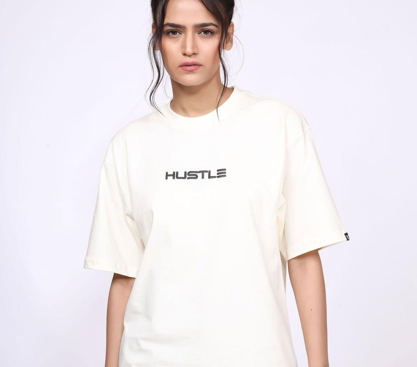 'Hustle' Off White Unisex Oversized Tee - House Of Hustlers