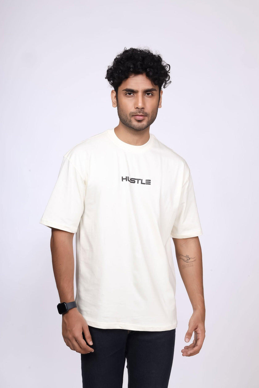 'Hustle' Off White Unisex Oversized Tee - House Of Hustlers