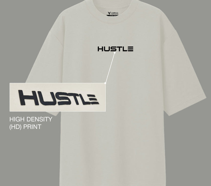 'Hustle' Off White Unisex Oversized Tee - House Of Hustlers