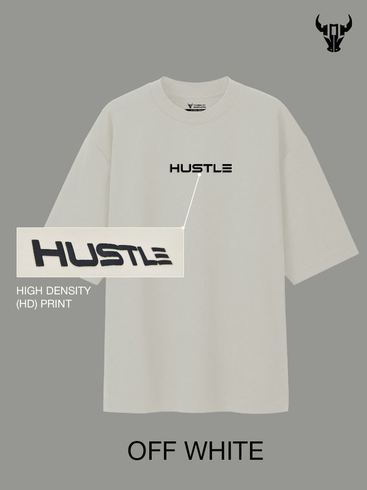 'Hustle' Off White Unisex Oversized Tee - House Of Hustlers