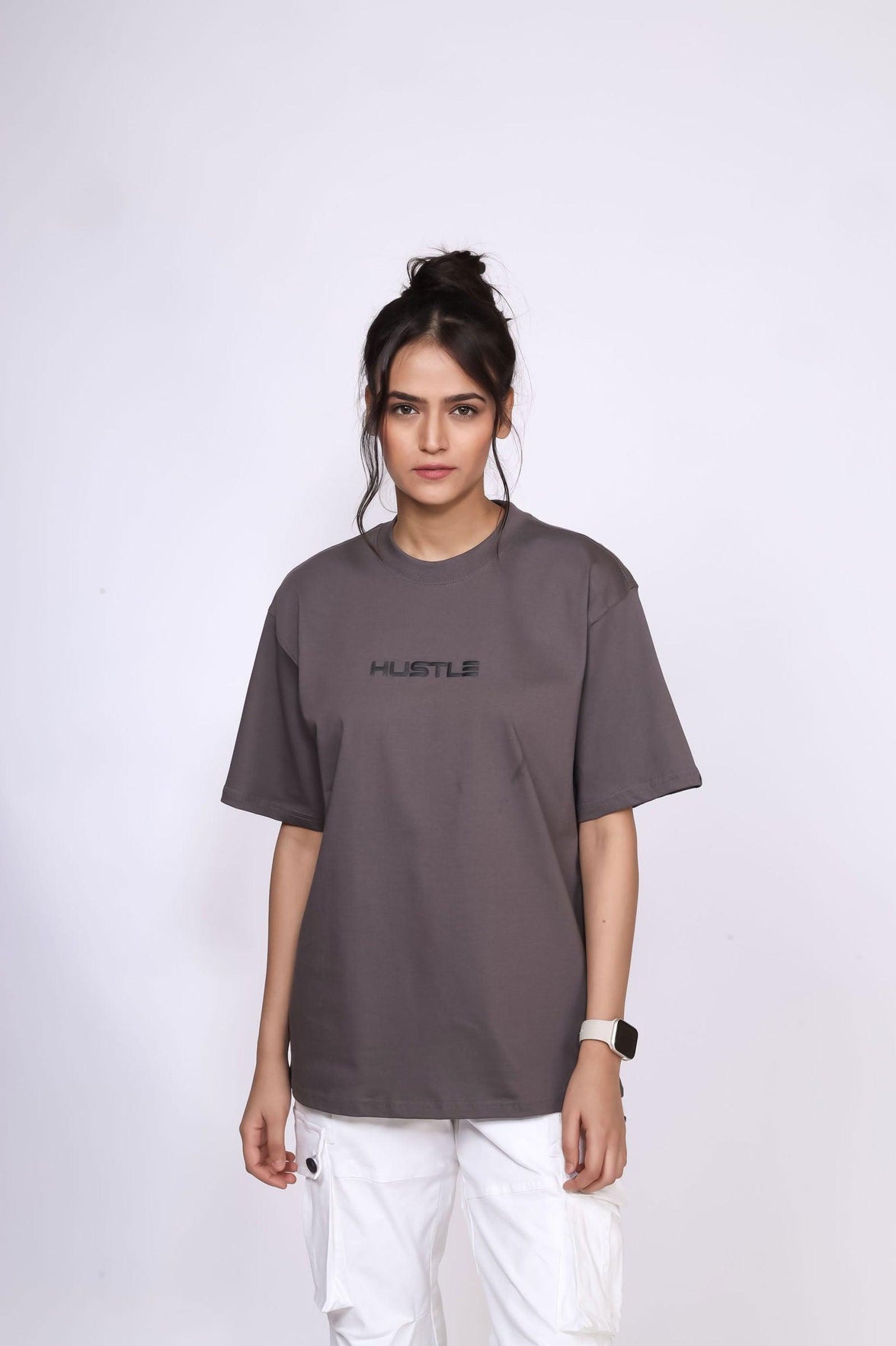 'Hustle' Steel Grey Unisex Oversized Tee - House Of Hustlers