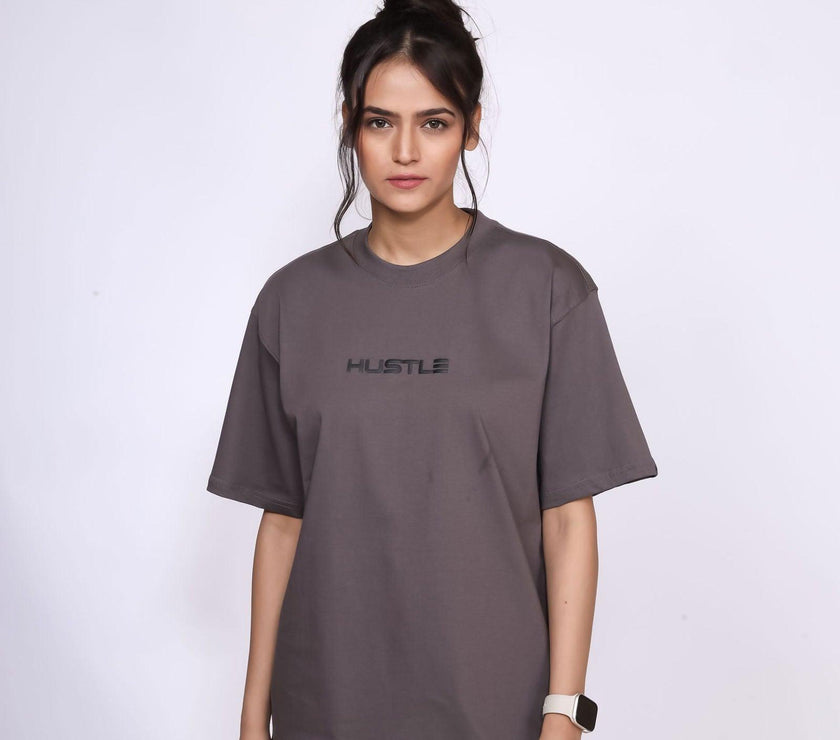 'Hustle' Steel Grey Unisex Oversized Tee - House Of Hustlers