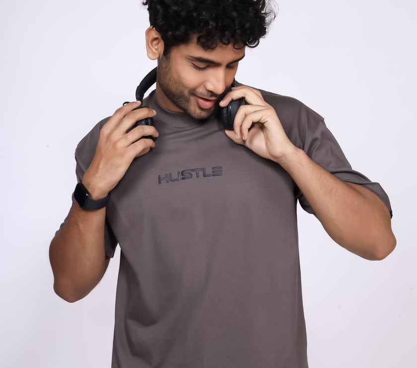 'Hustle' Steel Grey Unisex Oversized Tee - House Of Hustlers