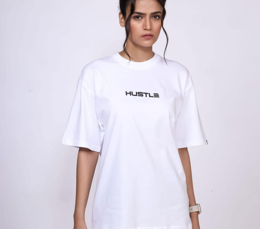 'Hustle' White Unisex Oversized Tee - House Of Hustlers