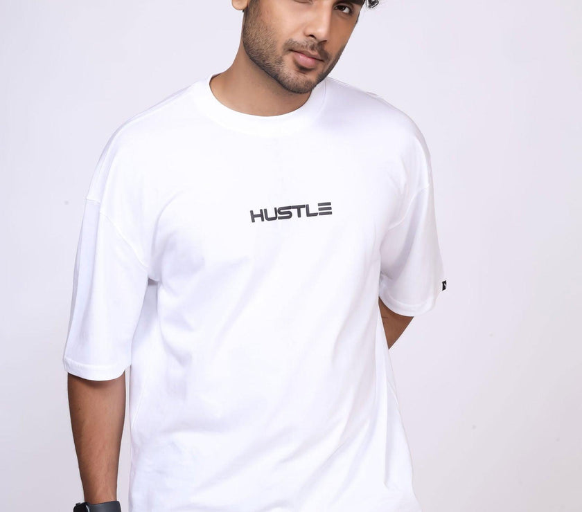 'Hustle' White Unisex Oversized Tee - House Of Hustlers