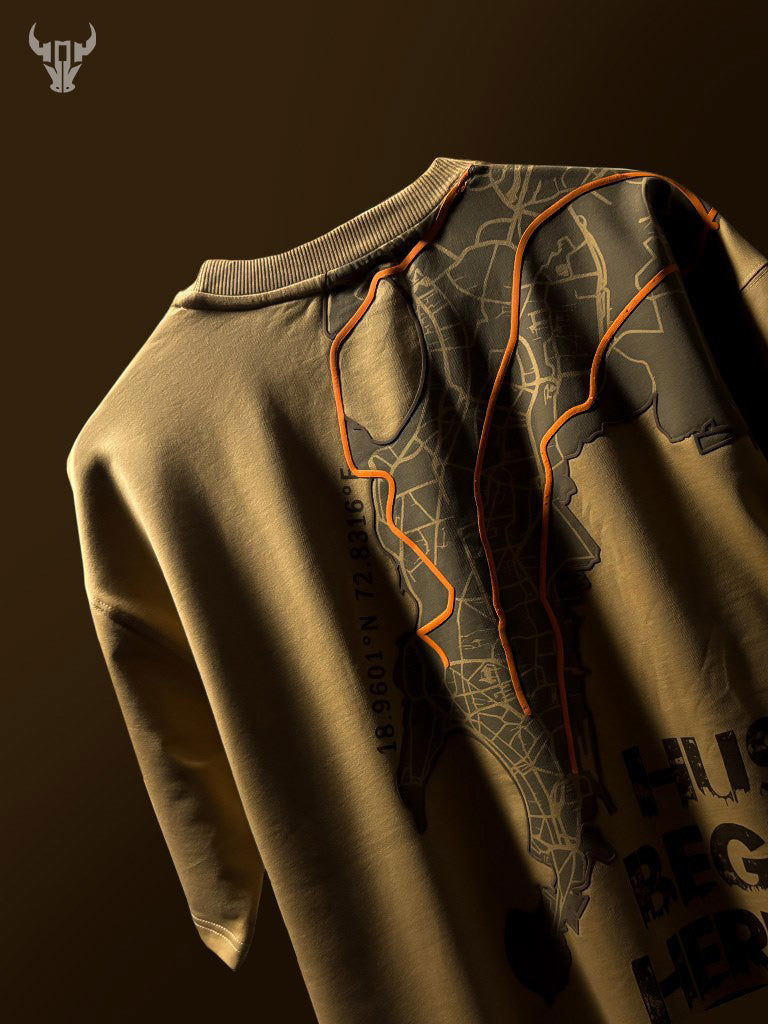 'Mumbai Map: Hustle Begins Here' Streetwear Unisex Oversized Tee - House Of Hustlers