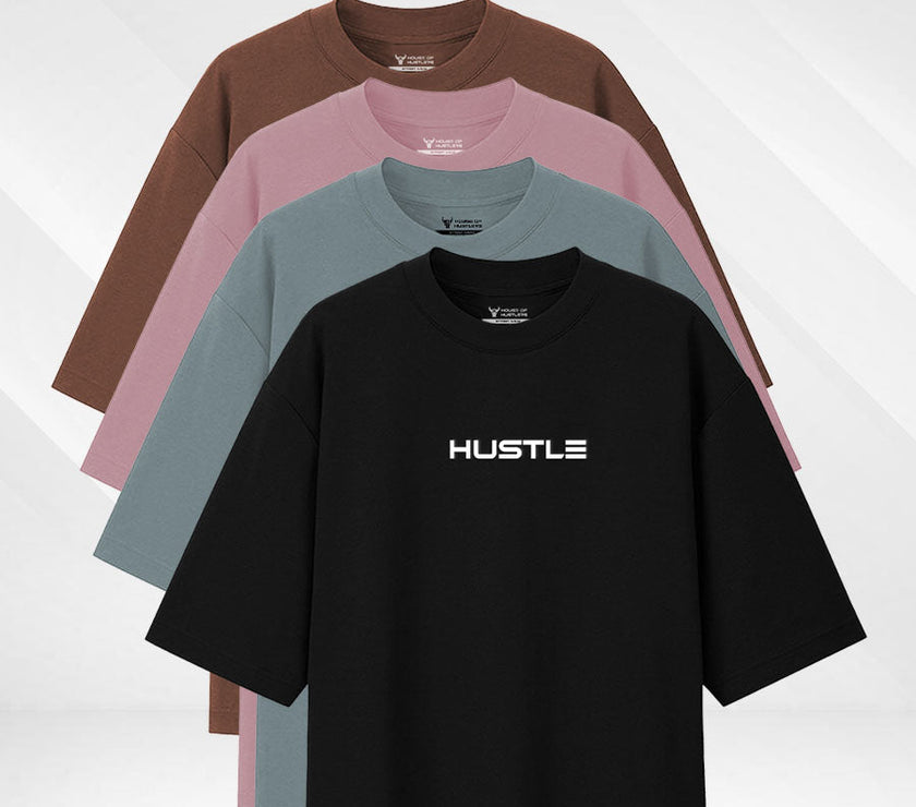 Pack of 4 - 'Hustle' Unisex Oversized Tee - House Of Hustlers